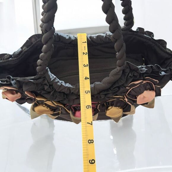 Pashmina Black Fabric Lightweight Handbag with 3D Satin Color Flowers  ***Item: - Picture 10 of 11